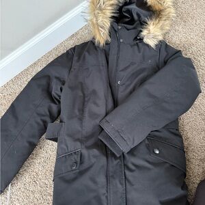 Michael Kors Black Hooded Puffer Jacket with Fur Trim